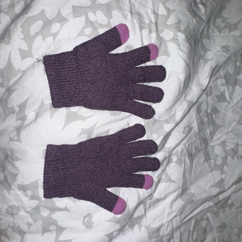 Purple and Pink Knit Gloves